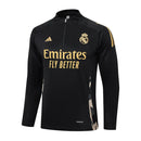 Conjunto Real Madrid Zíper Curto Treino Preto e Dourado